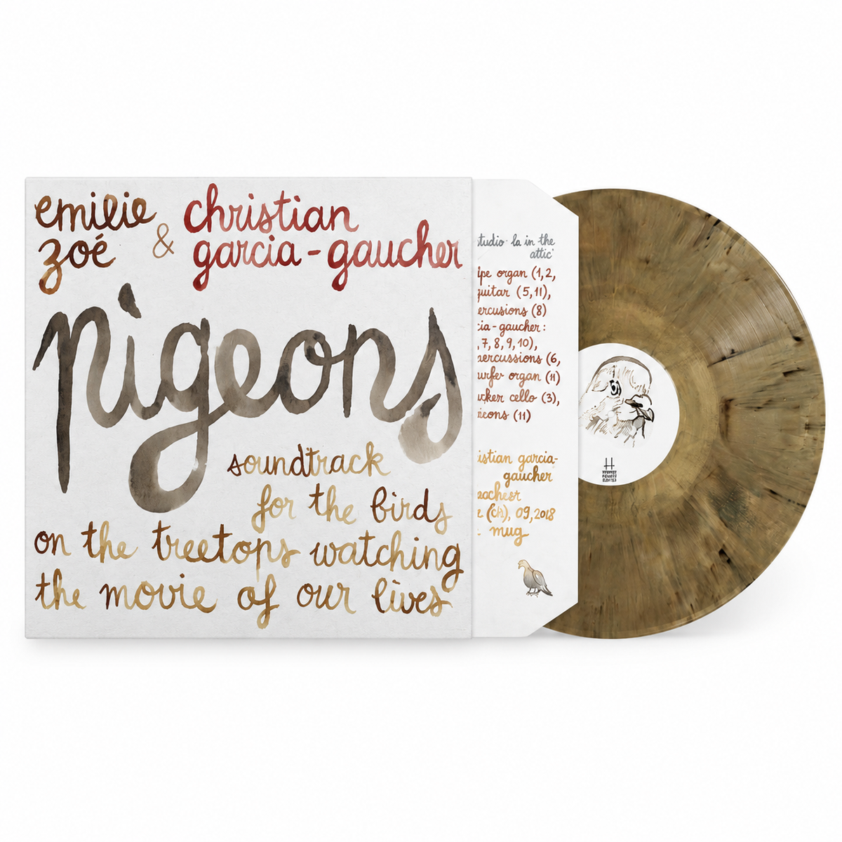 elie zoé and Christian G.Gaucher - Pigeons : Soundtrack for the Birds on the Treetops Watching the Movie of our Lives (LP Beige marble) Limited to 200